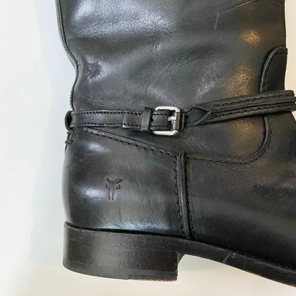 Frye Melissa Seam Harness Boots Black Size 7.5B